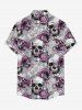 Chemise hawaïenne grande taille pour homme, à imprimé fleurs et têtes de mort, boutons et poche. - Gris Foncé S