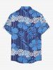 Chemise à poches boutonnées à imprimé floral tropical et feuilles d'hibiscus, grande taille, pour hommes - Bleu S