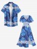 Plus Size Tropical Leaf Hibiscus Flower Print Hawaii Split Pocket A Line Midi Dress -  