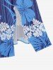 Plus Size Tropical Leaf Hibiscus Flower Print Hawaii Split Pocket A Line Midi Dress -  