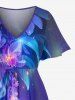 Plus Size Flowers Leaf Galaxy Glitter 3D Print Split Hawaii Midi Dress -  