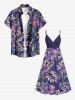 Plus Size Flowers Leaf Tropical Print Surplice Hawaii Cami Dress -  