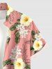 Chemise hawaïenne grande taille pour homme, à imprimé floral tropical et feuilles d'hibiscus, boutons et poche. - Rose  S
