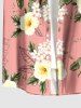 Chemise hawaïenne grande taille pour homme, à imprimé floral tropical et feuilles d'hibiscus, boutons et poche. - Rose  4XL