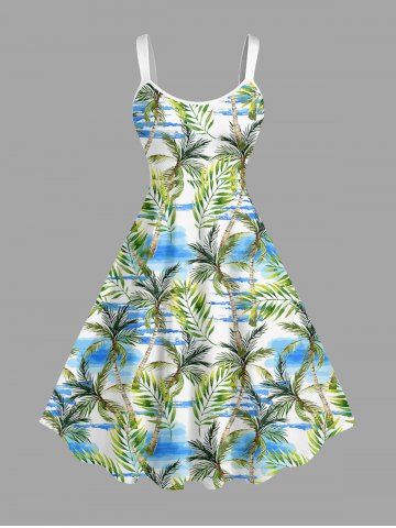 Robe débardeur hawaïenne à imprimé cocotier et mer grande taille - WHITE - XS