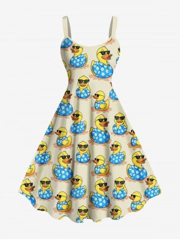Robe débardeur hawaïenne à imprimé canards et lunettes de soleil grande taille - BEIGE - 5X
