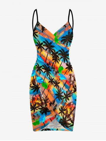 Plus Size Coconut Tree Cloud Ombre Sunset Sky Print Hawaii Covertible Beach Cover Up