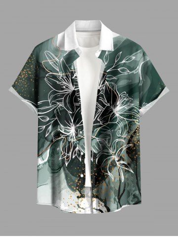 Chemise hawaïenne grande taille pour homme, à imprimé floral et éclaboussures de peinture, boutons et poche. - DEEP GREEN - L