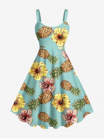 Robe débardeur hawaïenne grande taille à imprimé ananas et hibiscus - LIGHT GREEN - 4X