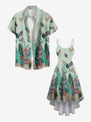 Ensemble de plage hawaïen assorti grande taille à imprimé de feuilles tropicales colorées pour couples