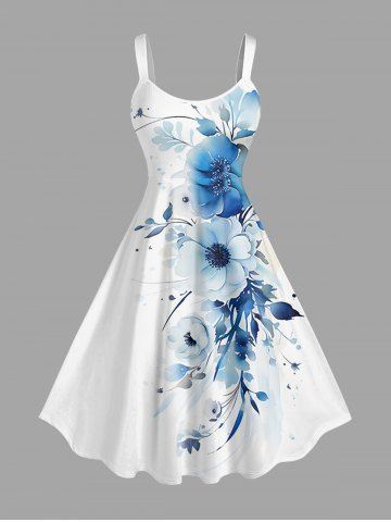 Robe débardeur hawaïenne à imprimé fleurs et feuilles grande taille - WHITE - XXS