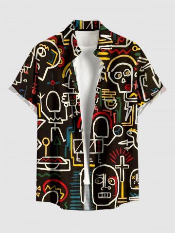 Chemise hawaïenne à poches boutons, imprimé graphique humoristique grande taille, pour hommes - BLACK - M