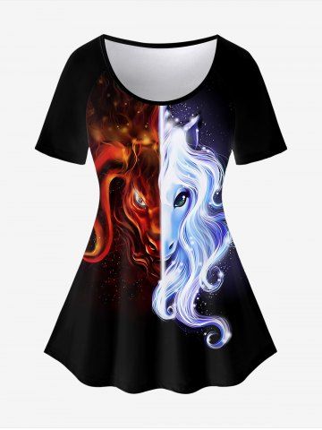 Plus Size Unicorn Glitter Print Short Sleeves T-shirt - BLACK - M