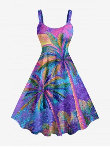 Robe hawaïenne grande taille à imprimé lune et cocotier ombré - LIGHT PURPLE - 2X