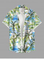 Chemise hawaïenne grande taille pour homme, imprimé cocotiers et mer, boutons et poche. - Blanc L
