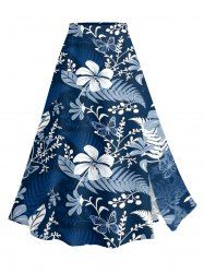 Plus Size Flowers Leaf Tropical Print Split Hawaii Skirt -  