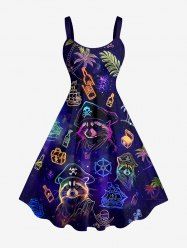 Plus Size Raccoon Pirate Sailboat Rudder Coconut Tree Galaxy Print Hawaii Tank Dress -  