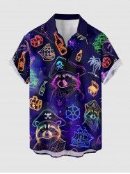 Chemise hawaïenne grande taille pour homme, avec motif raton laveur, pirate, voilier, gouvernail, cocotier et galaxie, boutons et poche. - Concorde S