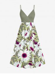 Robe débardeur hawaïenne à imprimé floral et feuilles grande taille - Vert clair XS