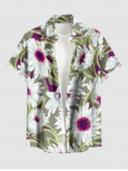Chemise hawaïenne grande taille à imprimé floral et feuilles, boutons et poche pour homme - Vert clair S