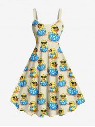 Robe débardeur hawaïenne à imprimé canards et lunettes de soleil grande taille - Beige L