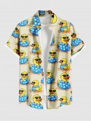 Chemise hawaïenne grande taille pour homme, à boutons et poches, avec imprimé canards et lunettes de soleil. - Beige S