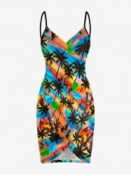 Paréo de plage convertible grande taille à imprimé coucher de soleil ombré avec cocotiers et nuages, style hawaïen - Multi XXS