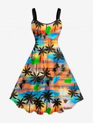 Plus Size Coconut Tree Cloud Ombre Sunset Sky Print Hawaii A Line Dress -  
