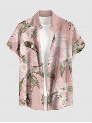 Chemise hawaïenne grande taille à imprimé floral et feuilles, boutons et poche pour homme - Rose  M
