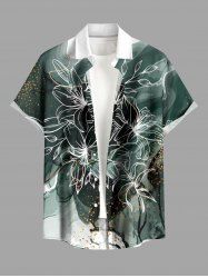 Chemise hawaïenne grande taille pour homme, à imprimé floral et éclaboussures de peinture, boutons et poche. - Vert profond S
