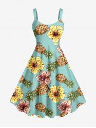 Plus Size Pineapple Hibiscus Flowers Print Hawaii Tank Dress -  