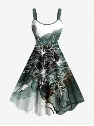 Robe débardeur hawaïenne grande taille à imprimé fleurs et feuilles, colorblock et éclaboussures de peinture - Vert profond XS