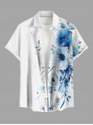 Chemise hawaïenne grande taille à imprimé floral et feuilles, boutons et poche pour homme - Blanc S