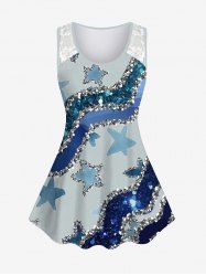 Plus Size Glitter Sparkling Sequins Striped Stars Lace Print Tank Top -  