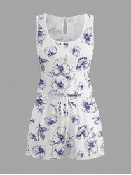 Combinaison hawaïenne grande taille à imprimé floral et feuilles, cintrée - Blanc L
