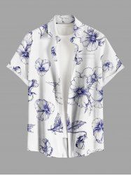 Chemise hawaïenne grande taille à imprimé floral et feuilles, boutons et poche pour homme - Blanc M