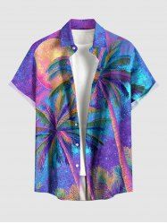 Chemise hawaïenne à poches boutons, imprimé lune et cocotier ombré, grande taille, pour hommes - Violet clair S