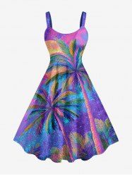 Robe trapèze hawaïenne grande taille à imprimé lune et cocotier ombré - Violet clair L