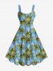 Ensemble de plage hawaïen assorti grande taille à imprimé mer et cocotiers pour couples - Bleu Ciel 