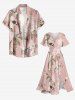 Flowers Leaf Print Plus Size Matching Hawaii Beach Outfit For Couples -  