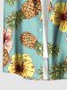 Plus Size Pineapple Hibiscus Flowers Print Buttons Pocket Hawaii Shirt For Men -  