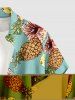 Plus Size Pineapple Hibiscus Flowers Print Buttons Pocket Hawaii Shirt For Men -  
