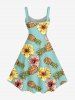 Plus Size Pineapple Hibiscus Flowers Print Hawaii Tank Dress -  