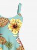Plus Size Pineapple Hibiscus Flowers Print Hawaii Tank Dress -  