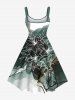 Robe débardeur hawaïenne grande taille à imprimé fleurs et feuilles, colorblock et éclaboussures de peinture - Vert profond 1X