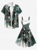 Robe débardeur hawaïenne grande taille à imprimé fleurs et feuilles, colorblock et éclaboussures de peinture - Vert profond 6X