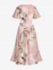 Robe mi-longue hawaïenne fendue à imprimé floral et feuilles grande taille - Rose  1X