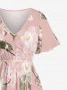 Robe mi-longue hawaïenne fendue à imprimé floral et feuilles grande taille - Rose  1X