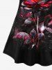 Plus Size Glitter Rose Flower Leaf Print T-shirt -  