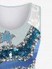 Plus Size Glitter Sparkling Sequins Striped Stars Lace Print Tank Top -  